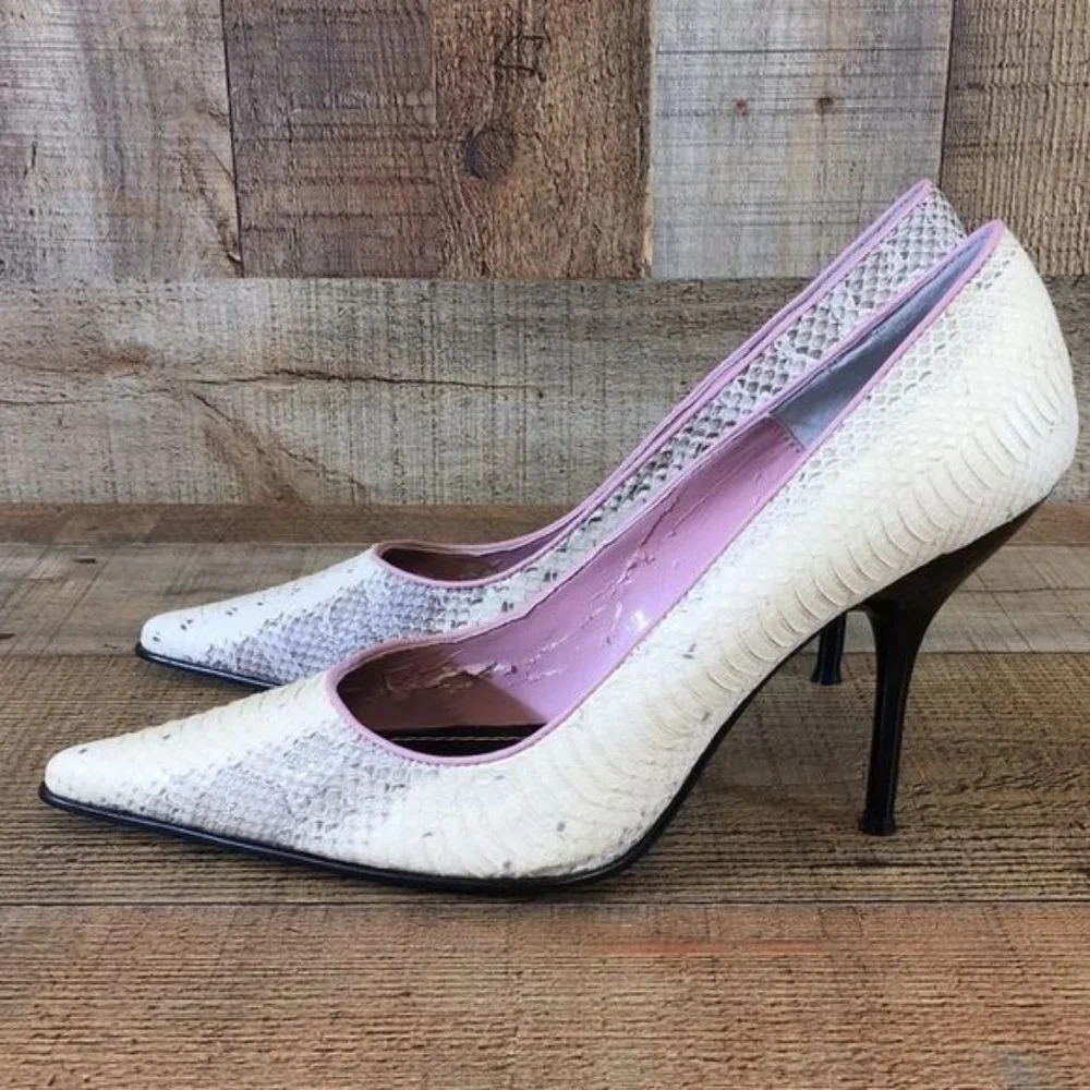 Steve Madden White Gray Leather Animal Print Kaylee Pumps Womens 9B Stiletto - Picture 6 of 11